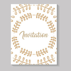 invitation card with leafs golden calligraphy