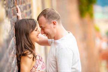 Young couple walking in old town of Prague