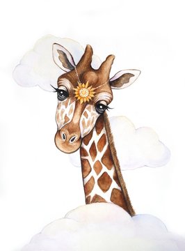 Giraffe watercolor illustration.