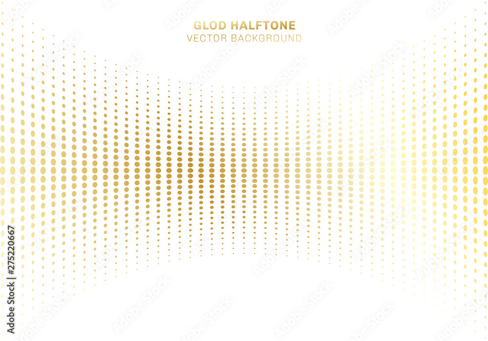 Wall mural abstract curve gold dots pattern halftone on white background luxury style elements.