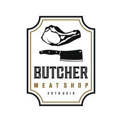 Butcher beef store logo food vintage emblem simple minimalist.