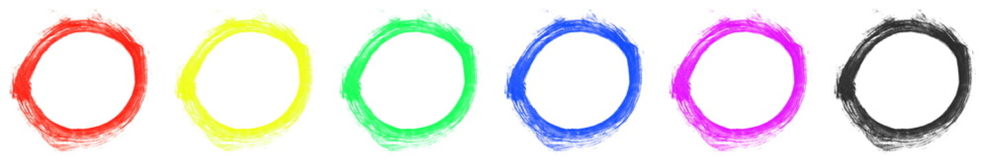 6x farbiger Pinsel Kreis gemalt mit einem Pinsel