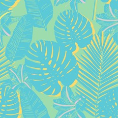 tropical banana leafs vector seamless pattern