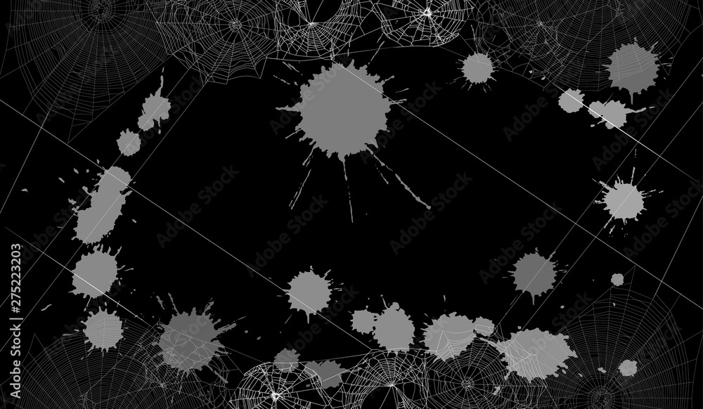 Canvas Prints background with grey spider webs and blots isolated on black