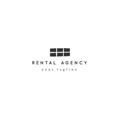 Property rental theme. Vector hand drawn minimal logo template with a window silhouette.