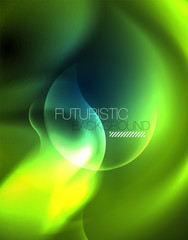 Neon glowing wave lines, blue hi-tech futuristic abstract background template