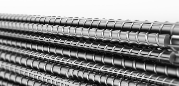 Group of iron construction bars detail. 3D illustration