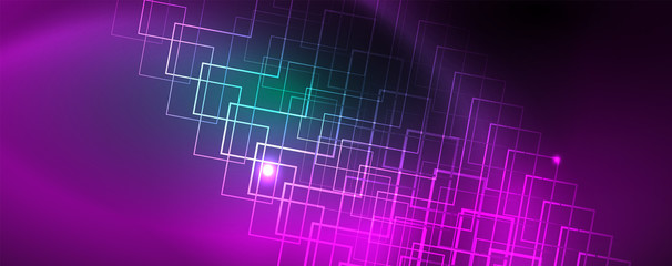 Obraz premium Shiny glowing design background, neon style lines, technology concept, vector
