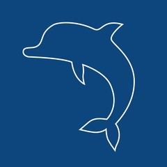 Dolphin line icon, outline vector sign, linear pictogram isolated on blue. Symbol, logo illustration