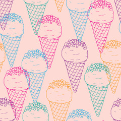 Seamless pattern with multi-colored outlined ice cream