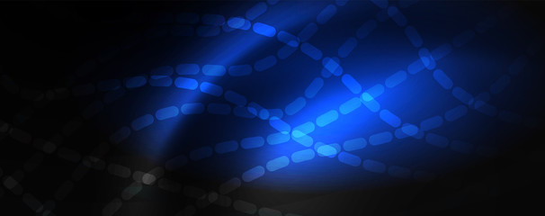 Fototapeta premium Smoky glowing waves in the dark. Dark abstract background with neon color light and wavy lines. Vector