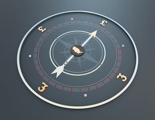Compass and currency symbols, financial economic development goals and plans,usa and pound