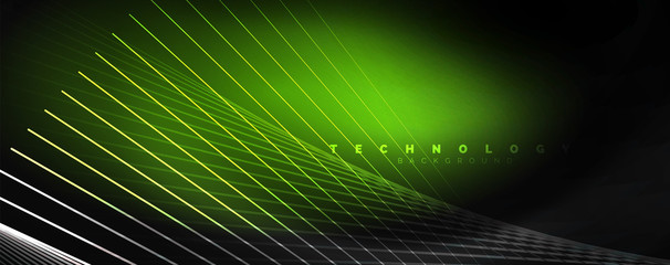Shiny color neon light with lines, abstract wallpaper, shiny motion, magic space light. Techno abstract background