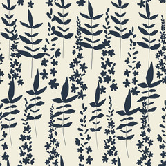  Floral vector seamless pattern. Simple stylized flowers and leaves background made with clipping mask for easy editing.