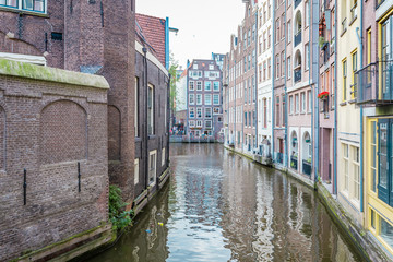View of Canals, Houses and Boats in Amsterdam, Holland, Netherlands