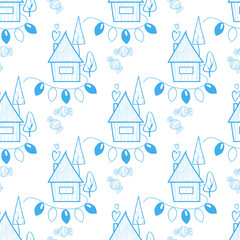Fototapeta na wymiar Seamless Christmas and new year pattern. Hand-drawn illustration. Background for wrapping paper