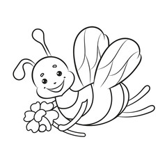 Coloring page for kids with a bee. Vector Illustration.
