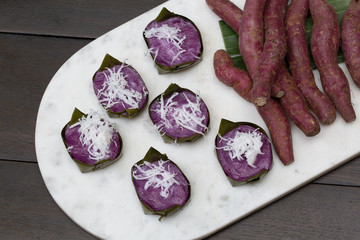 Close up  Homemade sweet potato cake. (Selective Focus)