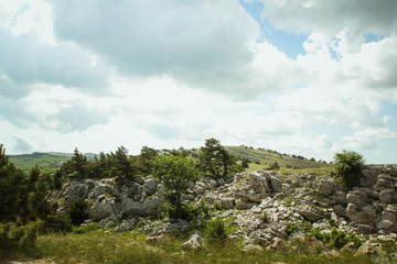 The beautiful view of AI-Petri mountain. the mountains and the sea of Crimea. Mountain and sea landscape