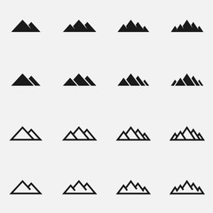 Set of mountains black and white vector icon.