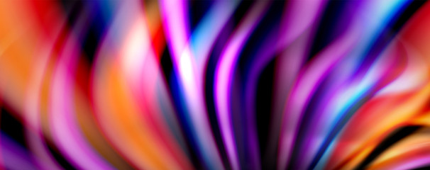 Fluid color swirls on black. Modern background with trendy design