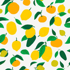 Hand drawn oranges and lemons seamless pattern