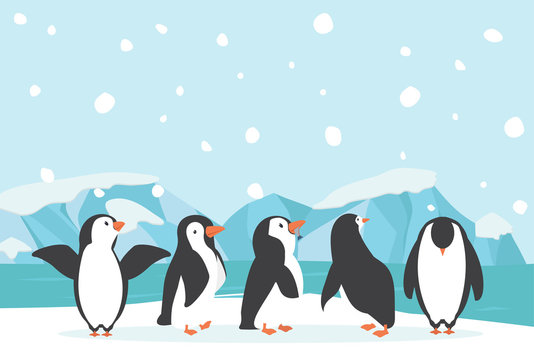 Winter North pole Arctic landscape penguin