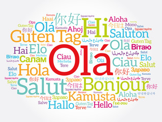 Fototapeta premium OLA (Hello Greeting in Portuguese) word cloud in different languages of the world