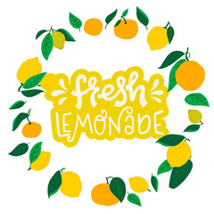 Round frame made of lemons and oranges