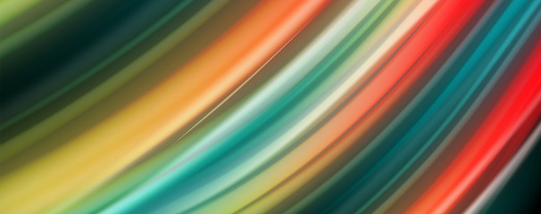Abstract wave lines fluid rainbow style color stripes on black background. Artistic illustration for presentation, app wallpaper, banner or poster