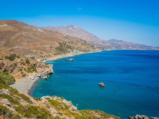 Naklejka premium Panorama of Preveli beach (Palm beach) at Libyan sea, Crete, Greece.