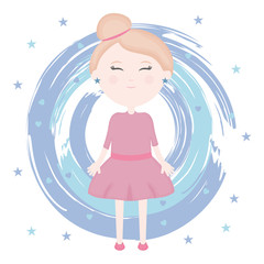 cute little girl character with stars pattern
