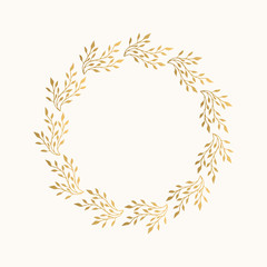 Golden elegant wreath with nature elements. Vector isolated illustration.