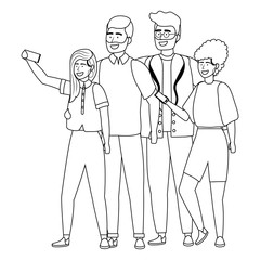 Woman and man avatars with smartphone design