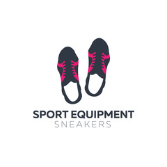 Run Marathon. Sport or Running Club colorful logo with sneakers.