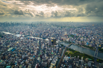 Fototapeta premium Tokyo - May 20, 2019: Panoramic view of Tokyo seen from the Tokyo Skytree tower in Tokyo, Japan