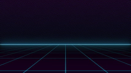Retro Sci-Fi Background Futuristic landscape of the 80`s. Digital Cyber Surface. Suitable for design in the style of the 1980`s
