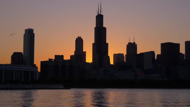 Silhouette of Chicago Skyline at sunset - travel photography