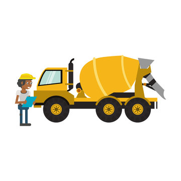 Construction worker with vehicle cartoon
