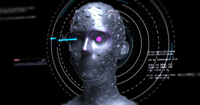 Futuristic Advanced Robot Analyzing Data - Technology Related 3D Illustration Render Concept