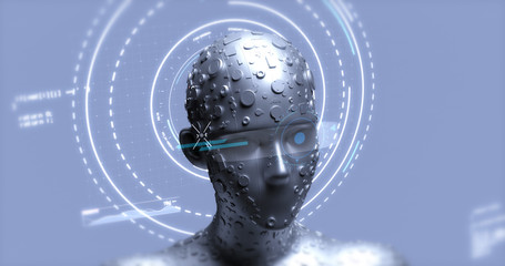 AI Futuristic Robot Analyzing Big Data - Technology Related 3D Illustration Render Concept