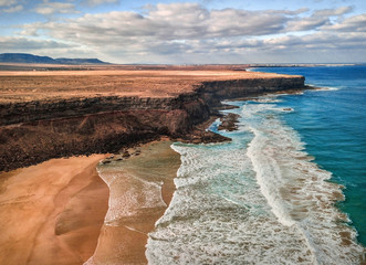Beautiful panoramic birds eye view on ocean waves, Fuerteventura