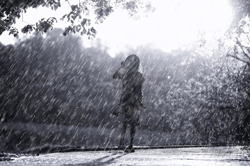 summer rain romance girl happiness / weather rain, summer mood, happy cheerful woman model