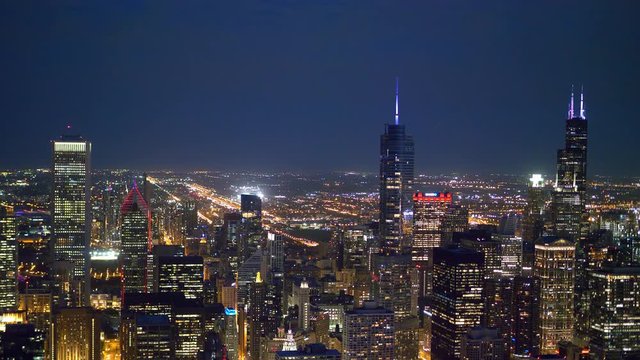 The skyscrapers of Chicago aerial view by night - travel photography
