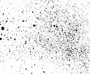 Drop ink splashes. Vector texture. Dirty grainy stamp. Black and white spray texture. 