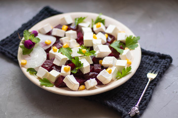 fresh salad with feta cheese and olives