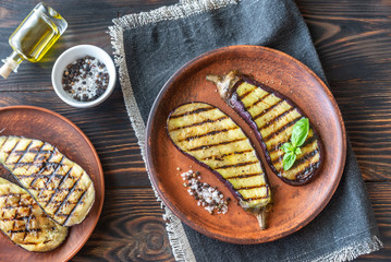 Grilled slices of aubergine