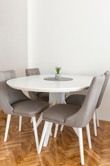 Modern white dining table. interior design.