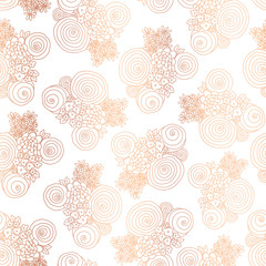 Copper foil rose gold flower bouquet seamless vector pattern background