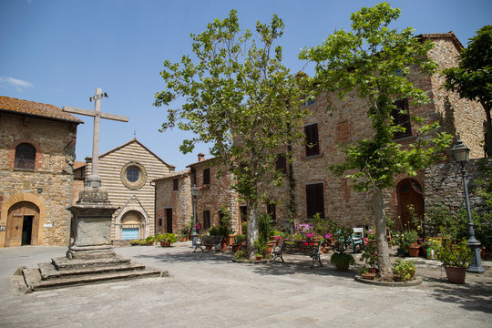 Piazza del Tribunale - Court Square, in the historic center of Lucignano, Tuscany, Italy.